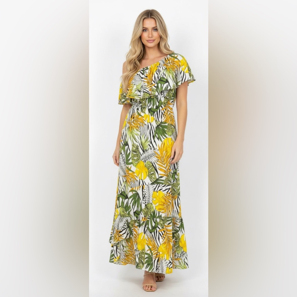 (#119)Anthropologie ABEL THE LABEL Tropical Print One Shoulder Dress
